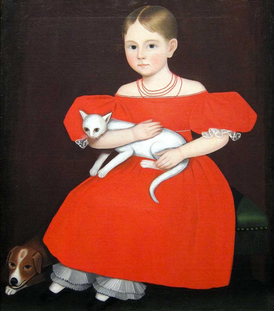 Ammi Phillips Girl in Red Dress with Cat and Dog